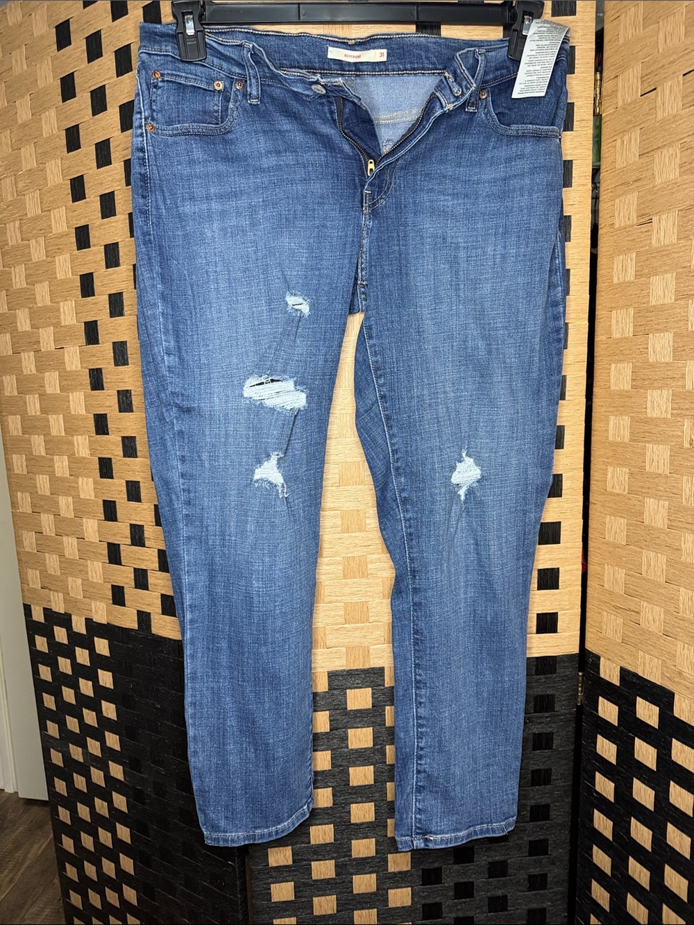 Levi's Women's Distressed Boyfriend Jeans in Blue